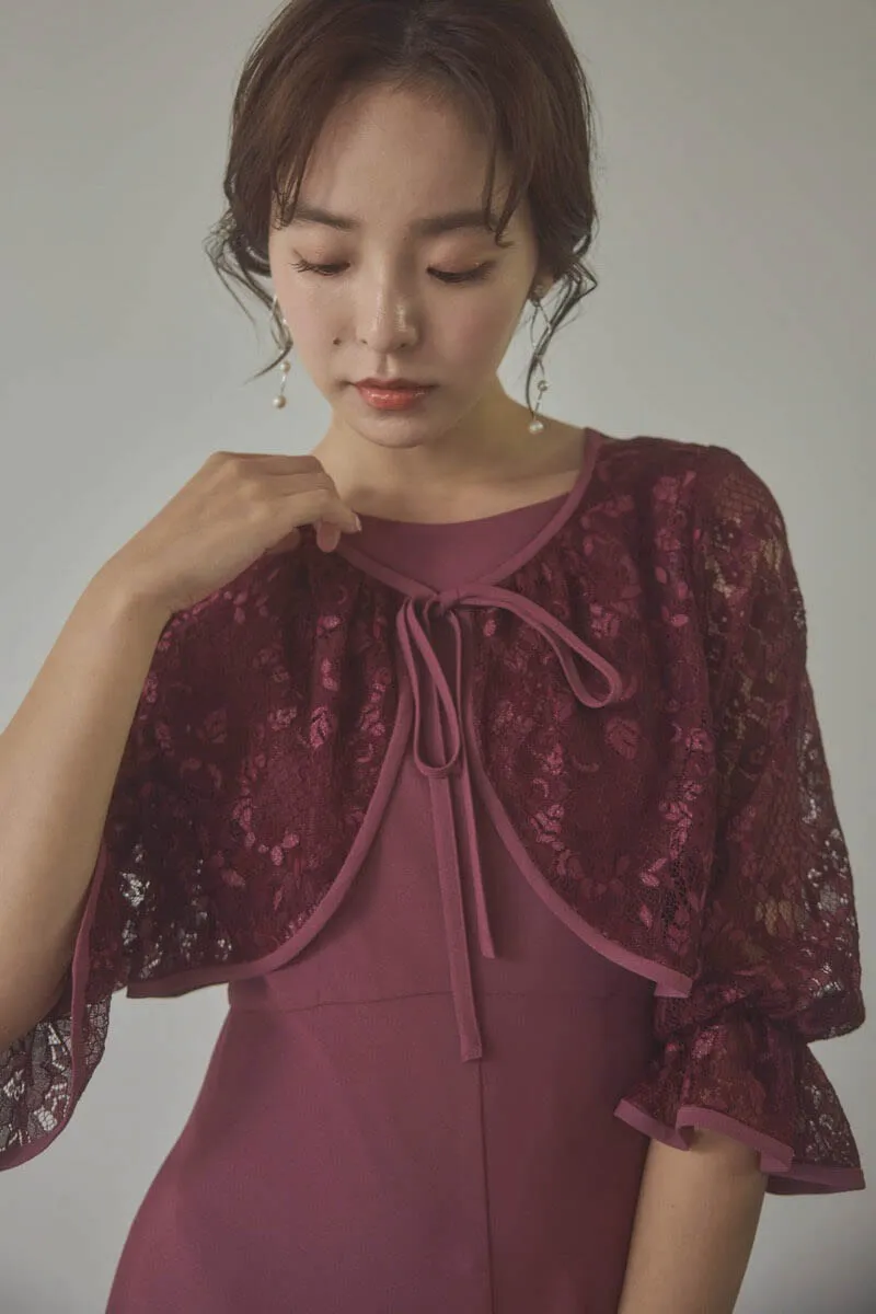 ダークチェリーのレースボレロセットフレアドレス