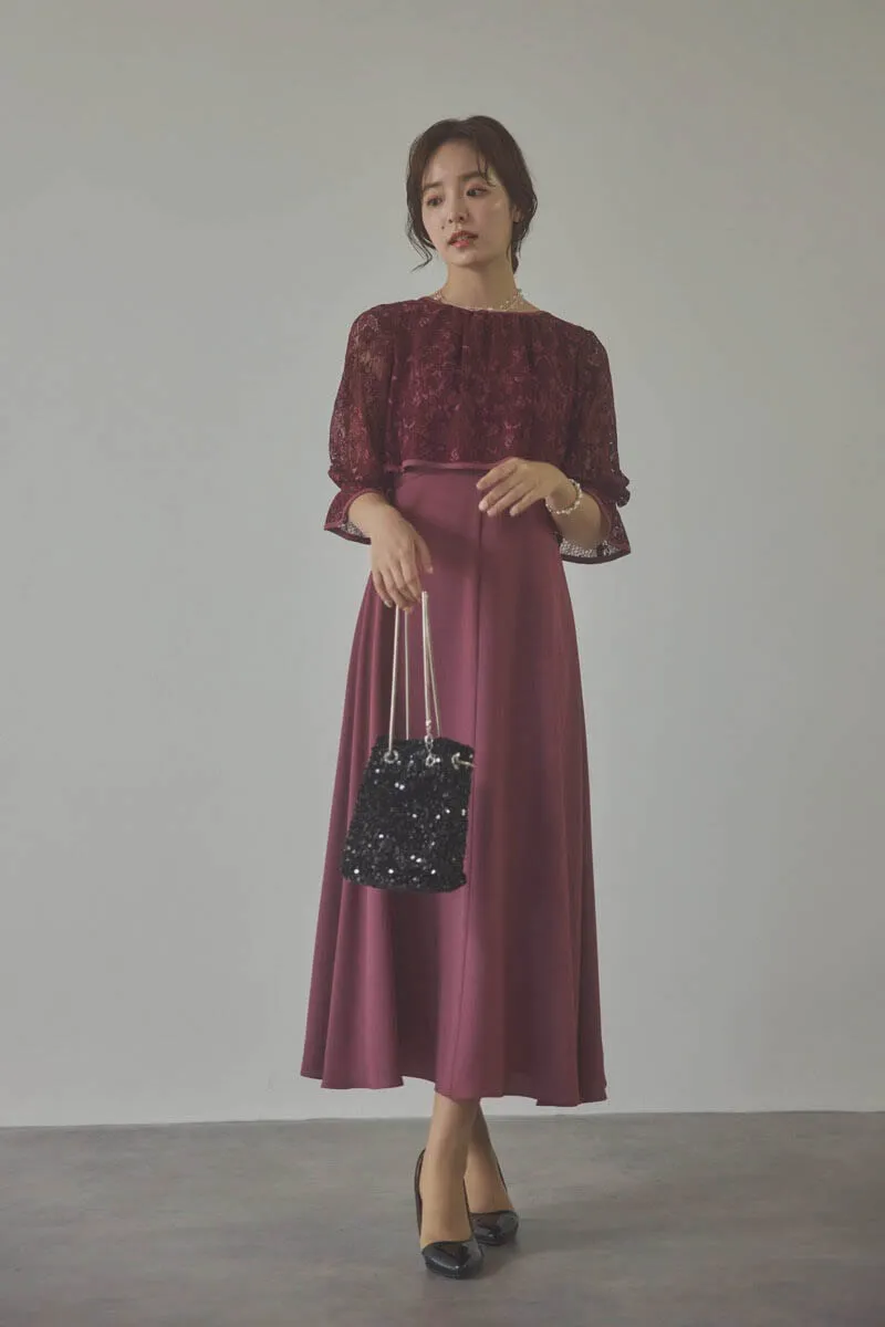 ダークチェリーのレースボレロセットフレアドレス