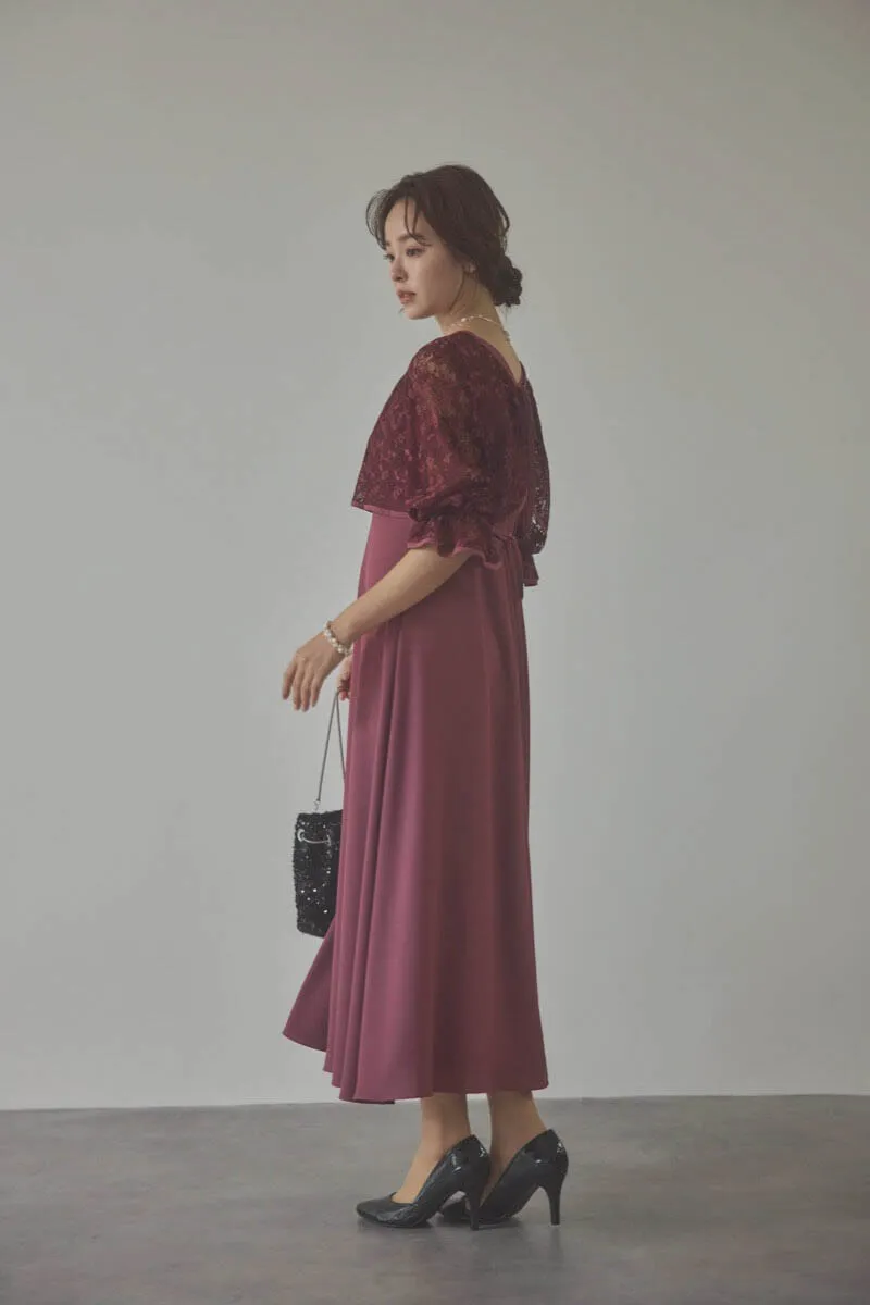 ダークチェリーのレースボレロセットフレアドレス