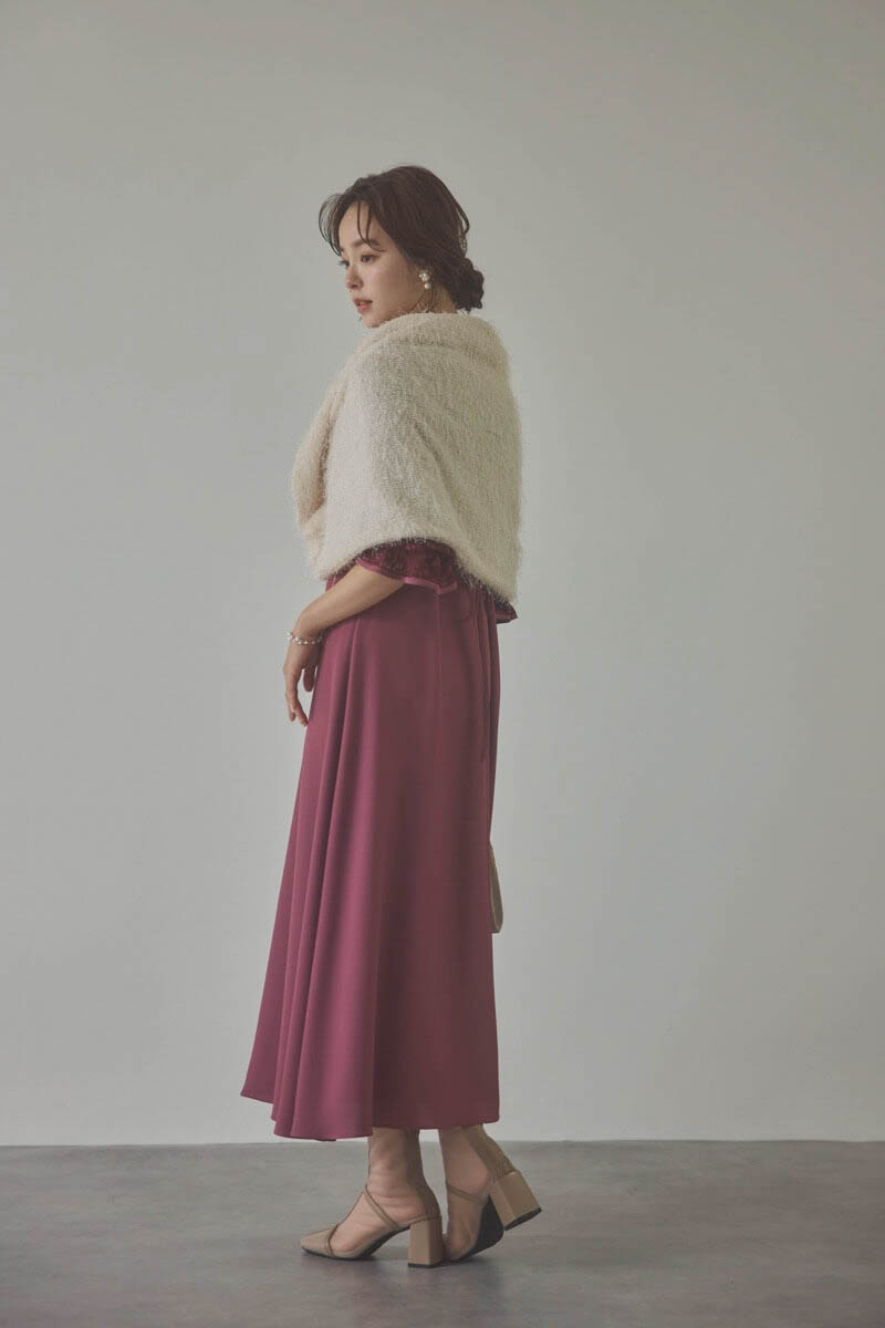 ダークチェリーのレースボレロセットフレアドレス