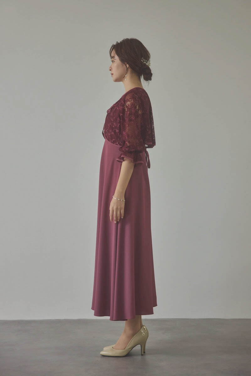 ダークチェリーのレースボレロセットフレアドレス