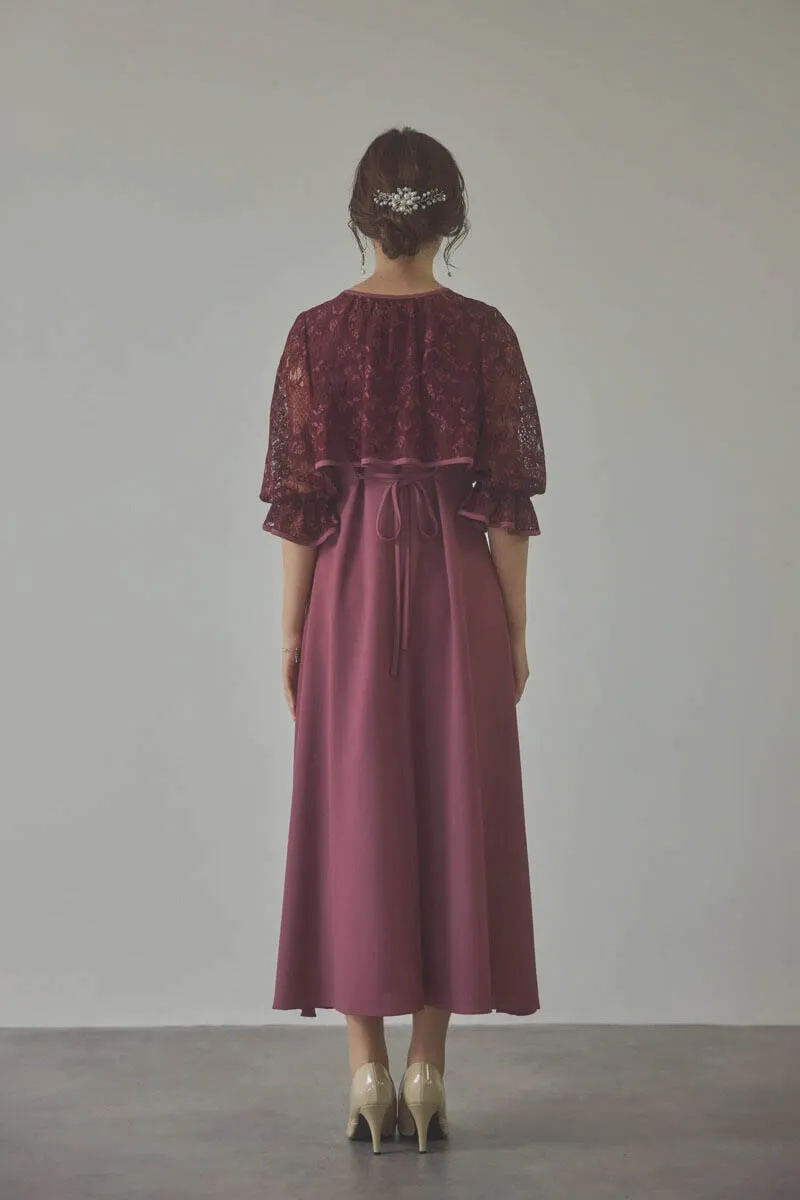 ダークチェリーのレースボレロセットフレアドレス