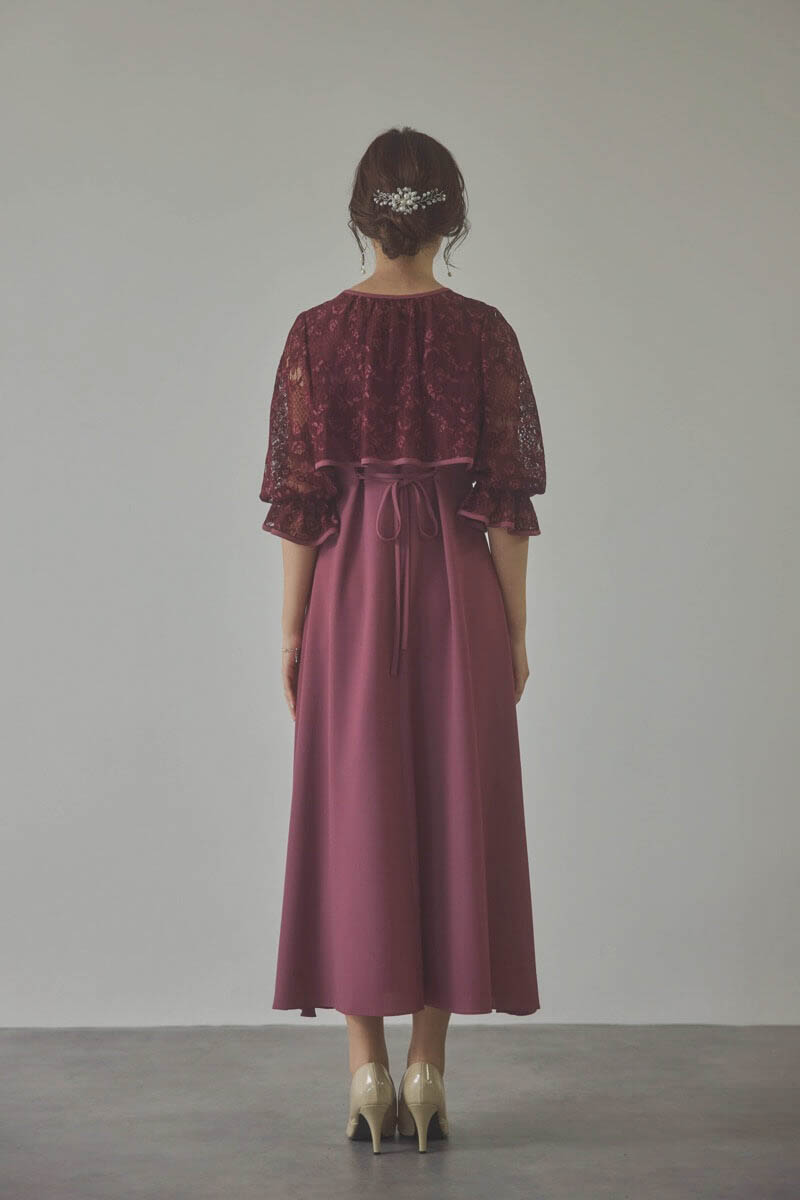ダークチェリーのレースボレロセットフレアドレス