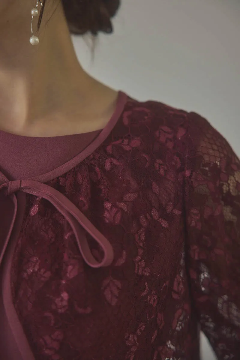 ダークチェリーのレースボレロセットフレアドレス