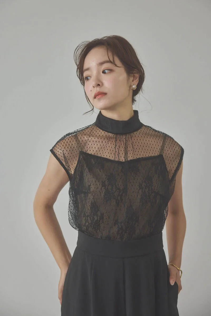 ブラックのチュールレースドッキングコンビネゾン