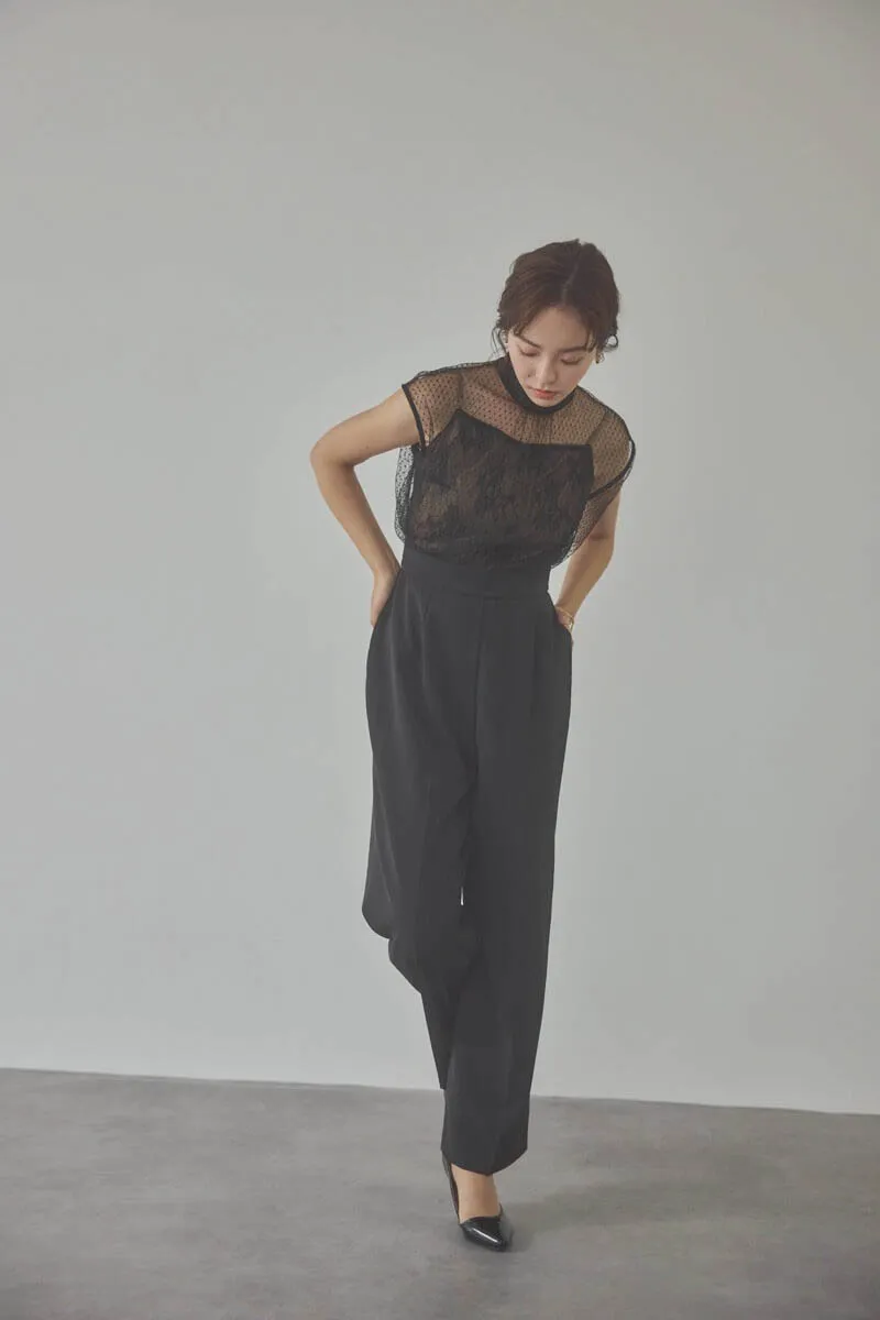 ブラックのチュールレースドッキングコンビネゾン