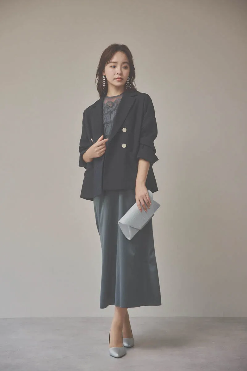 グレーのフリルケープブラウスセットドレス