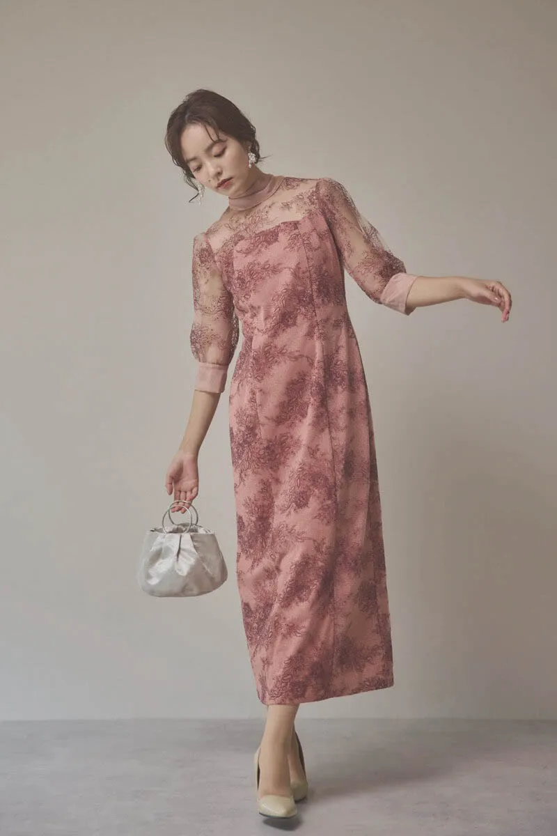 ピンクのシャイニーレースリボンドレス