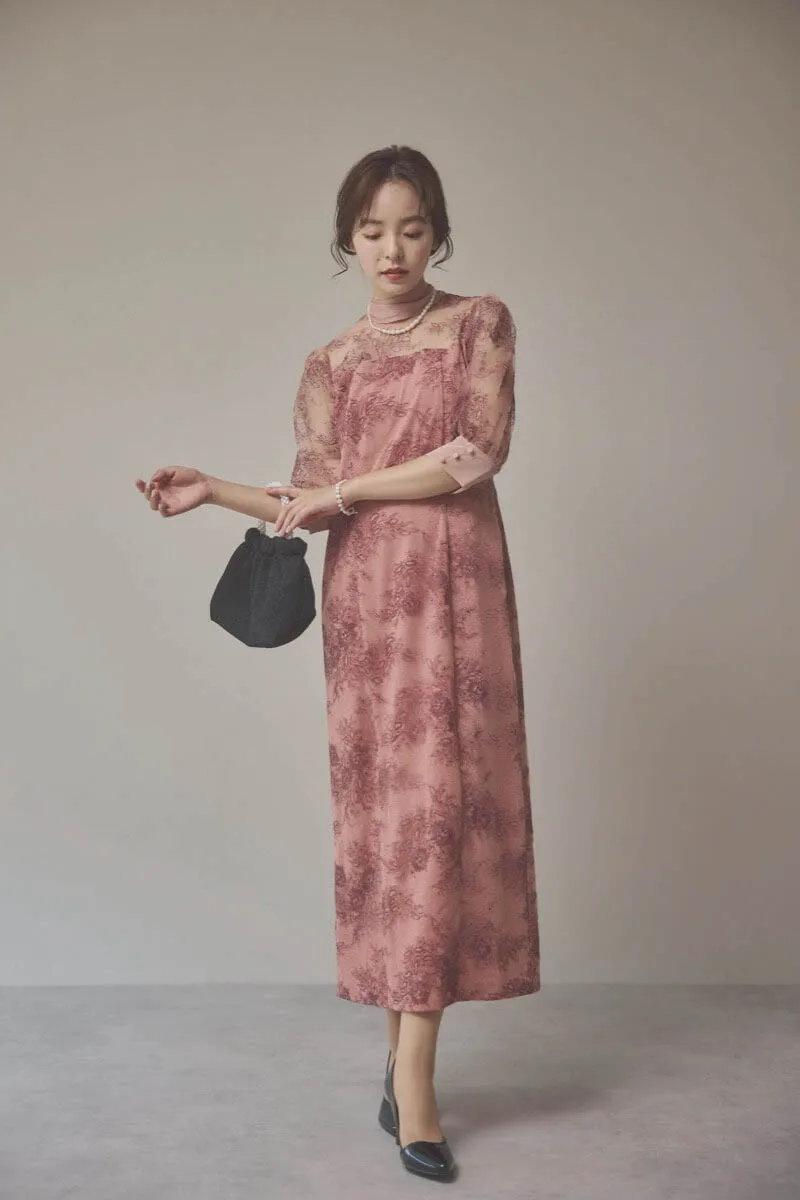 ピンクのシャイニーレースリボンドレス