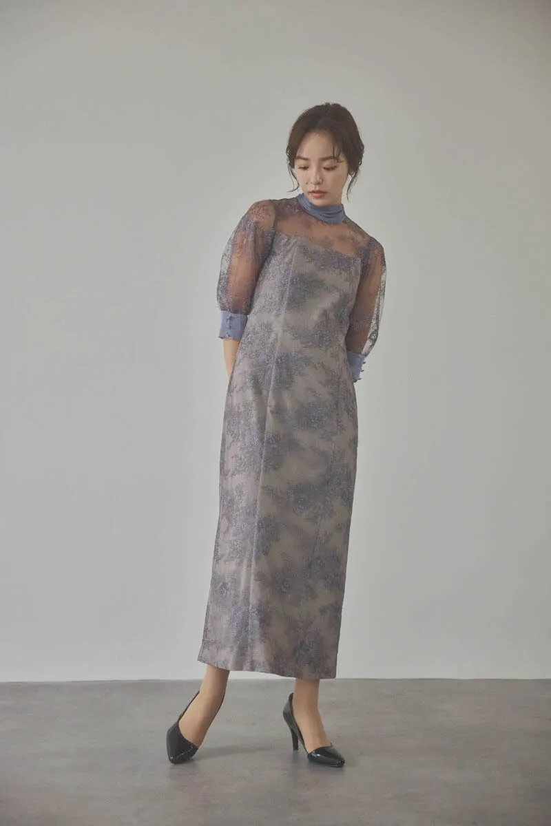 パープルのシャイニーレースリボンドレス