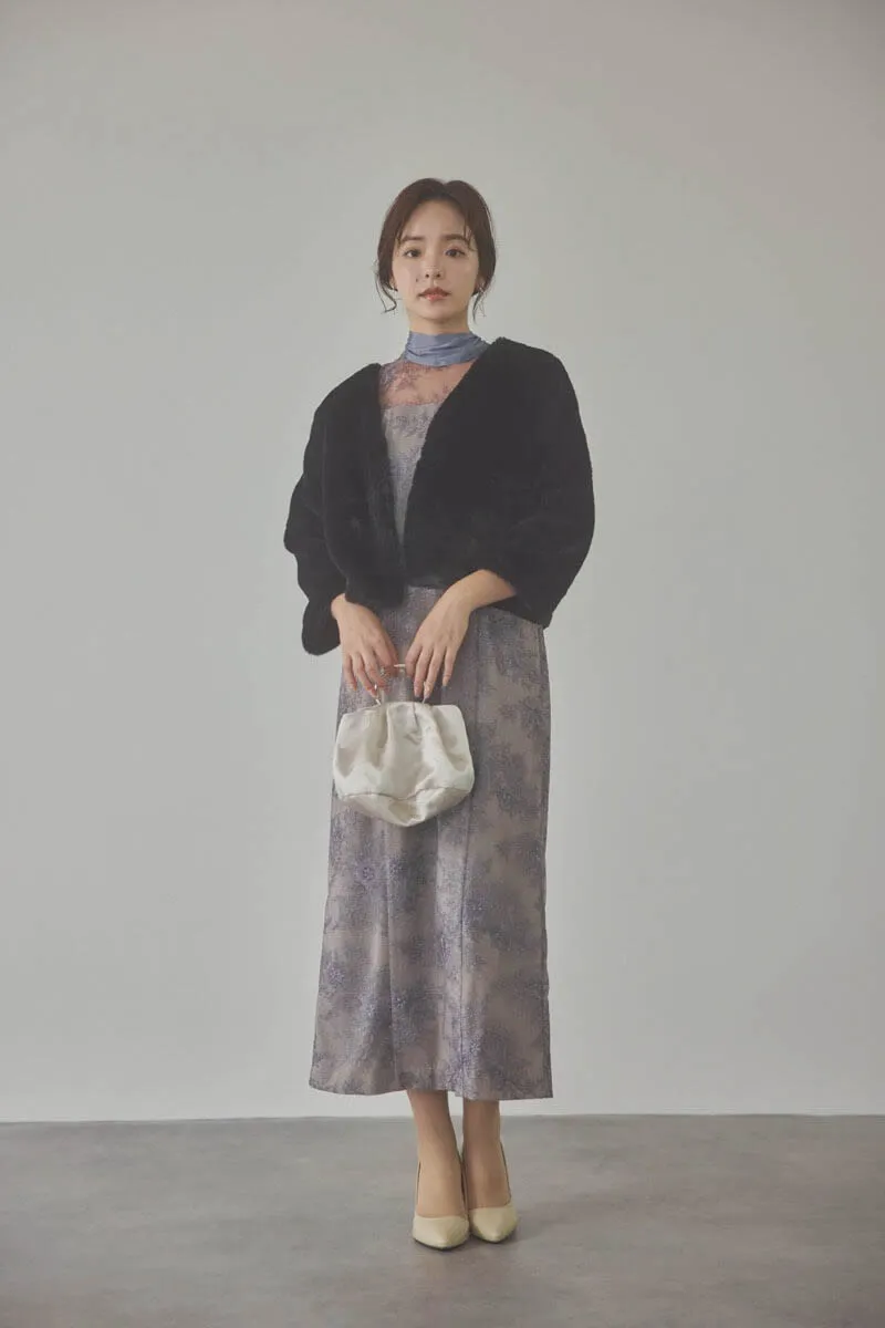 パープルのシャイニーレースリボンドレス