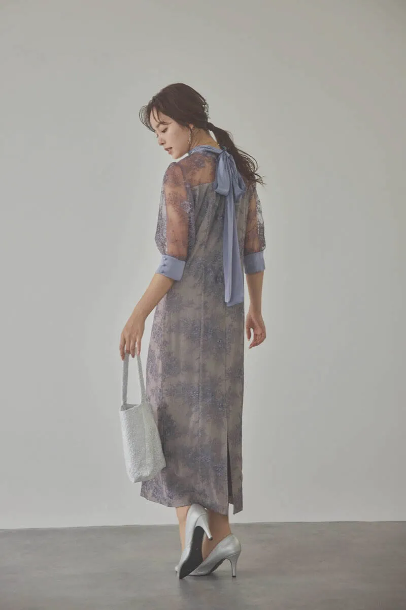 パープルのシャイニーレースリボンドレス