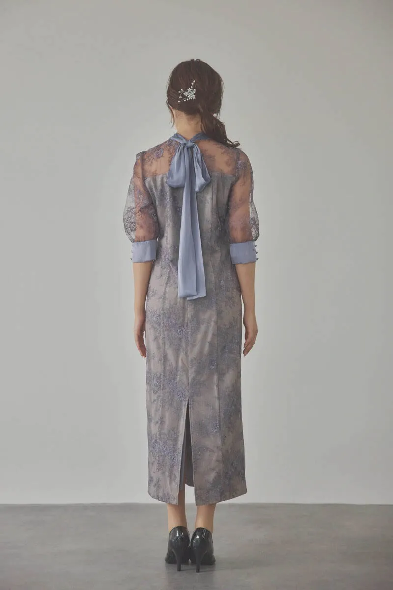 パープルのシャイニーレースリボンドレス