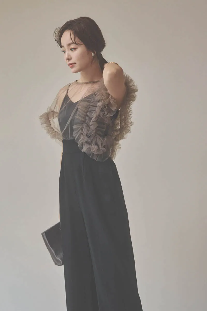 ブラックのチュールドッキングコンビネゾン