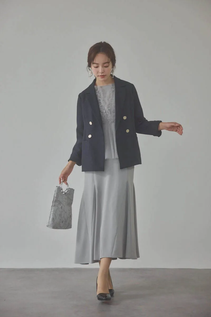 グレーのフリルチュールマーメイドドレス