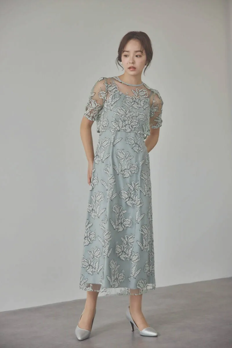 ミントのローズレースレイヤードドレス