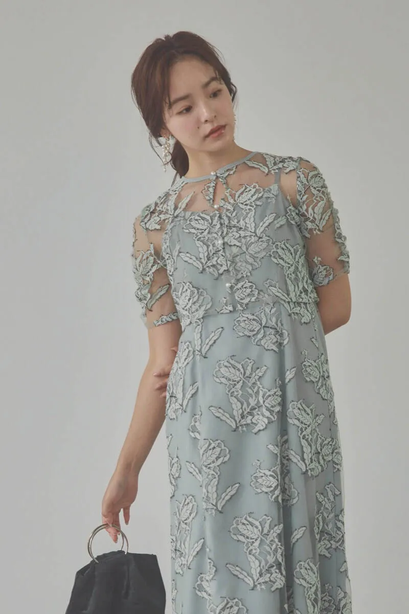 ミントのローズレースレイヤードドレス