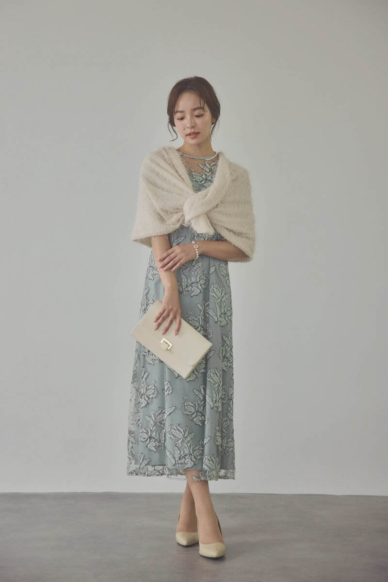 ミントのローズレースレイヤードドレス