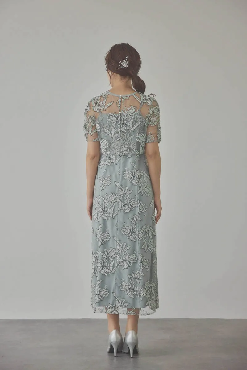 ミントのローズレースレイヤードドレス