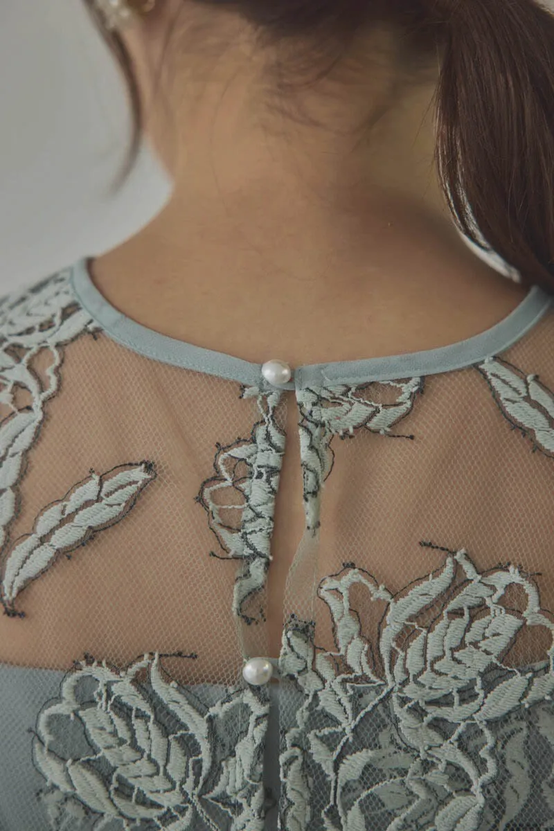 ミントのローズレースレイヤードドレス