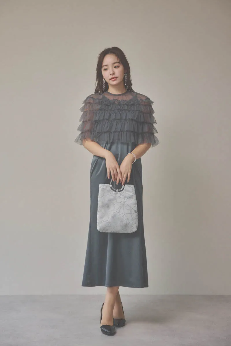 グレーのフリルケープブラウスセットドレス