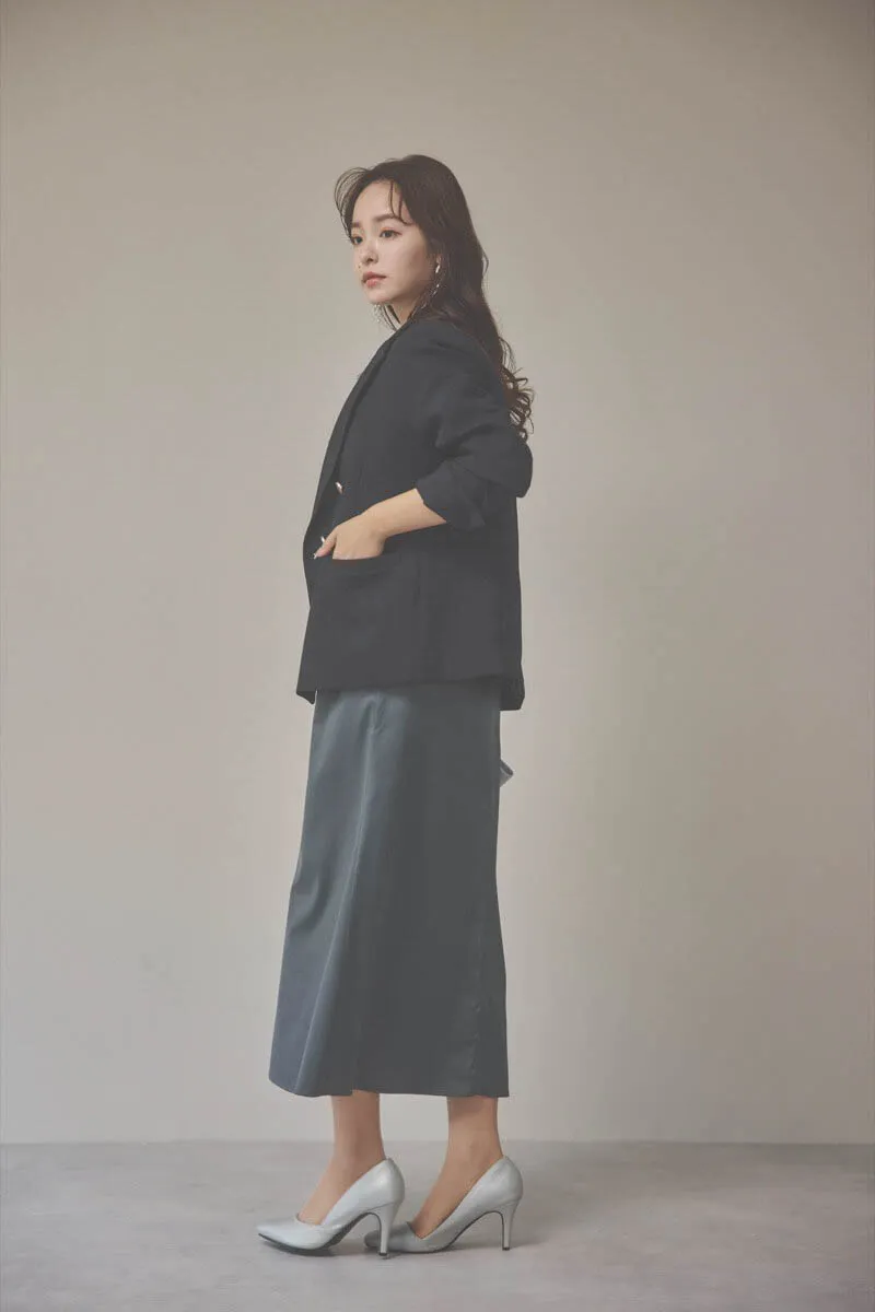 グレーのフリルケープブラウスセットドレス