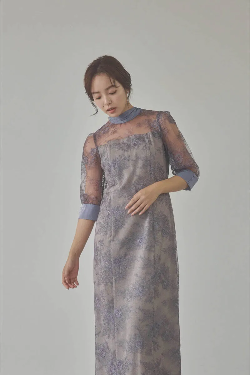 パープルのシャイニーレースリボンドレス