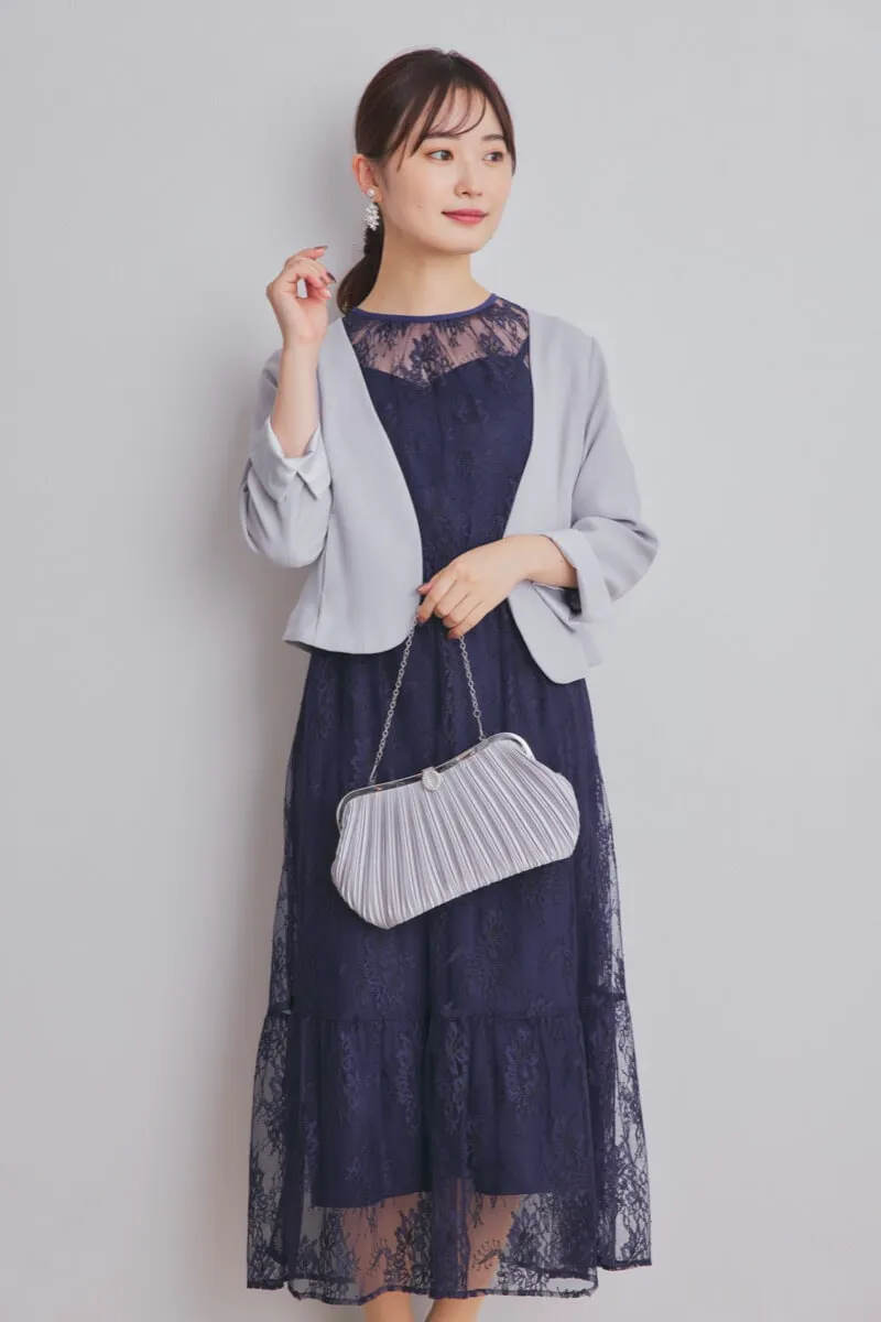 ネイビーのオールレース配色ドレス