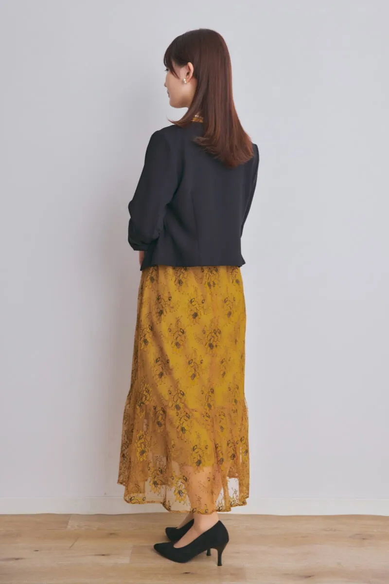 イエローのオールレース配色ドレス