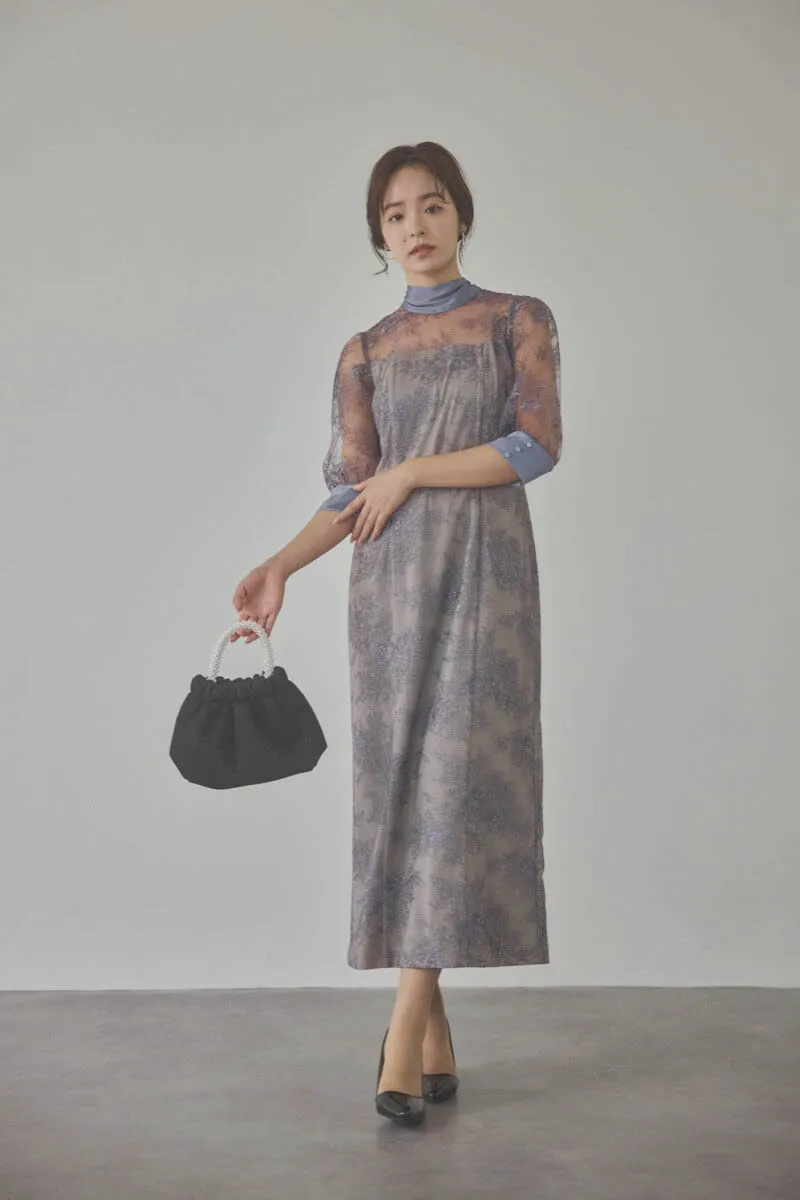 パープルのシャイニーレースリボンドレス