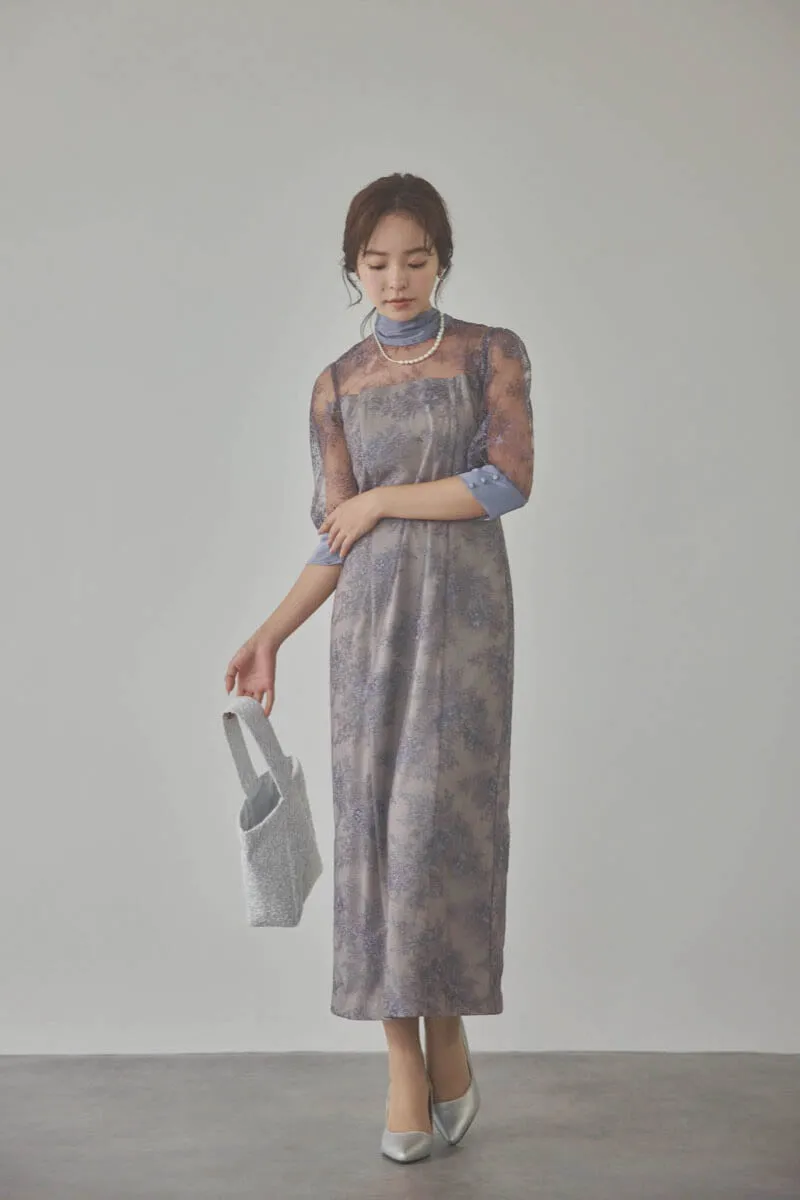 パープルのシャイニーレースリボンドレス