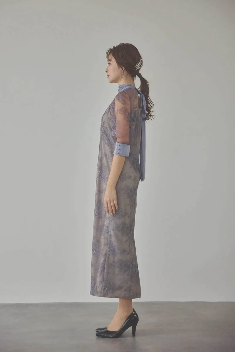 パープルのシャイニーレースリボンドレス