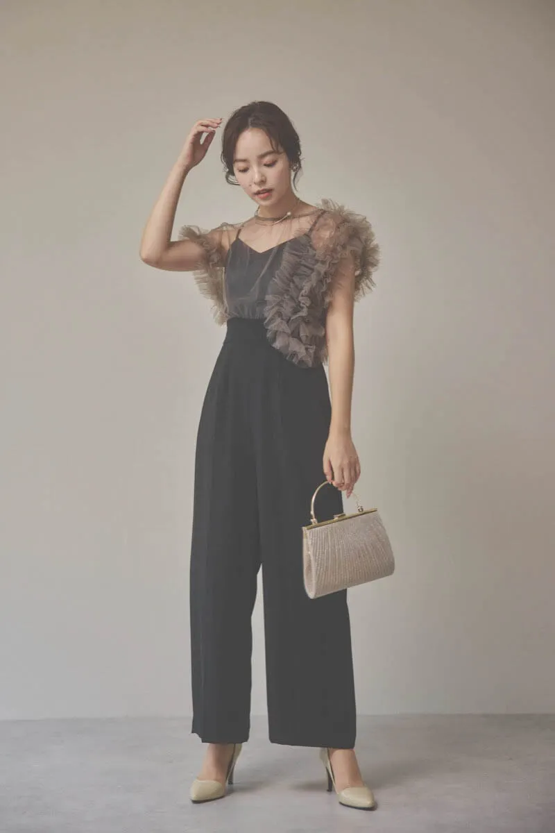 ブラックのチュールドッキングコンビネゾン