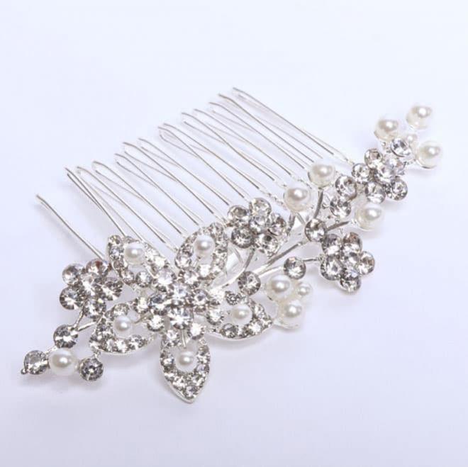 パールとビジューのフラワーコーム