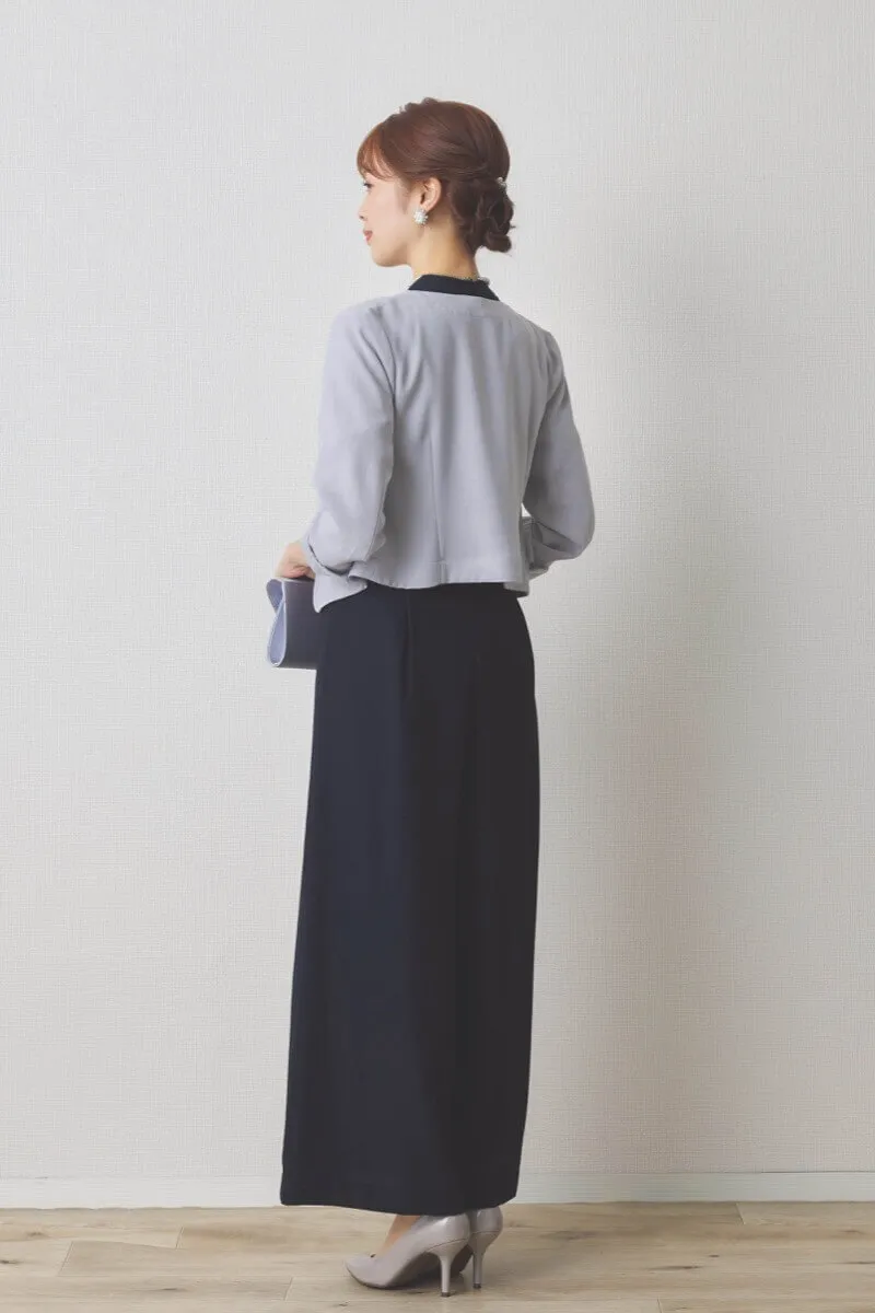 ネイビーのレースコンビオールインワンパンツドレス