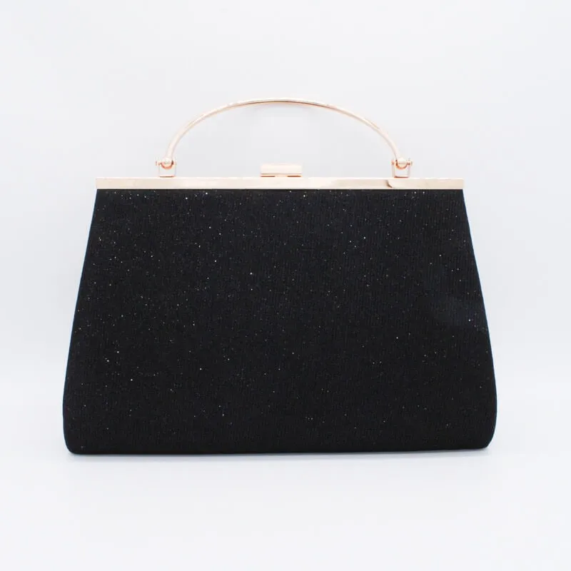 ブラックのラメプリーツがま口クラッチバッグ