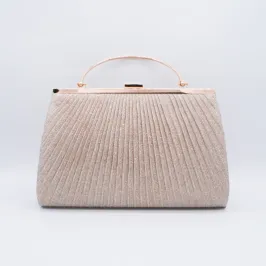 ベージュのラメプリーツがま口クラッチバッグ