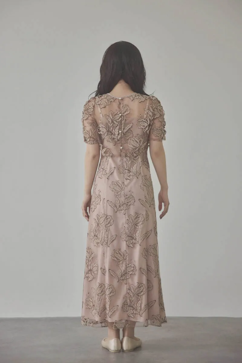 ダスティピンクのローズレースレイヤードドレス