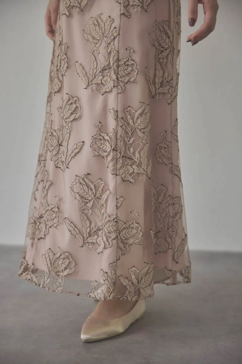 ダスティピンクのローズレースレイヤードドレス