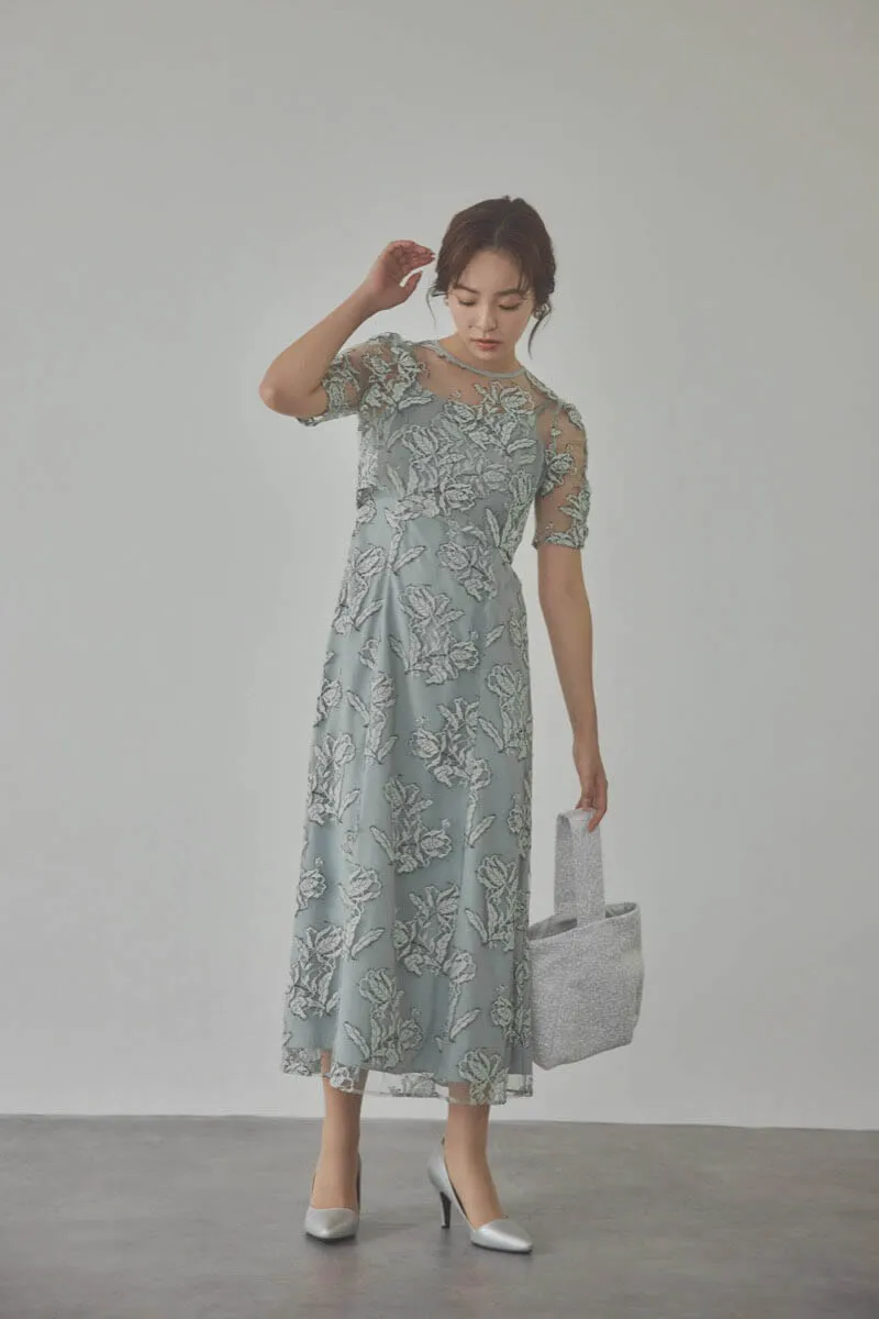 ミントのローズレースレイヤードドレス