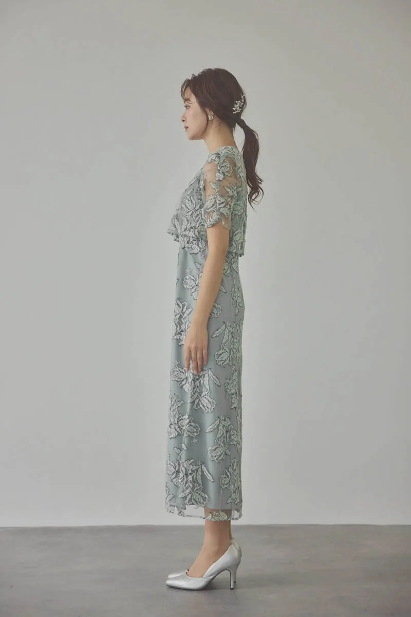 ミントのローズレースレイヤードドレス