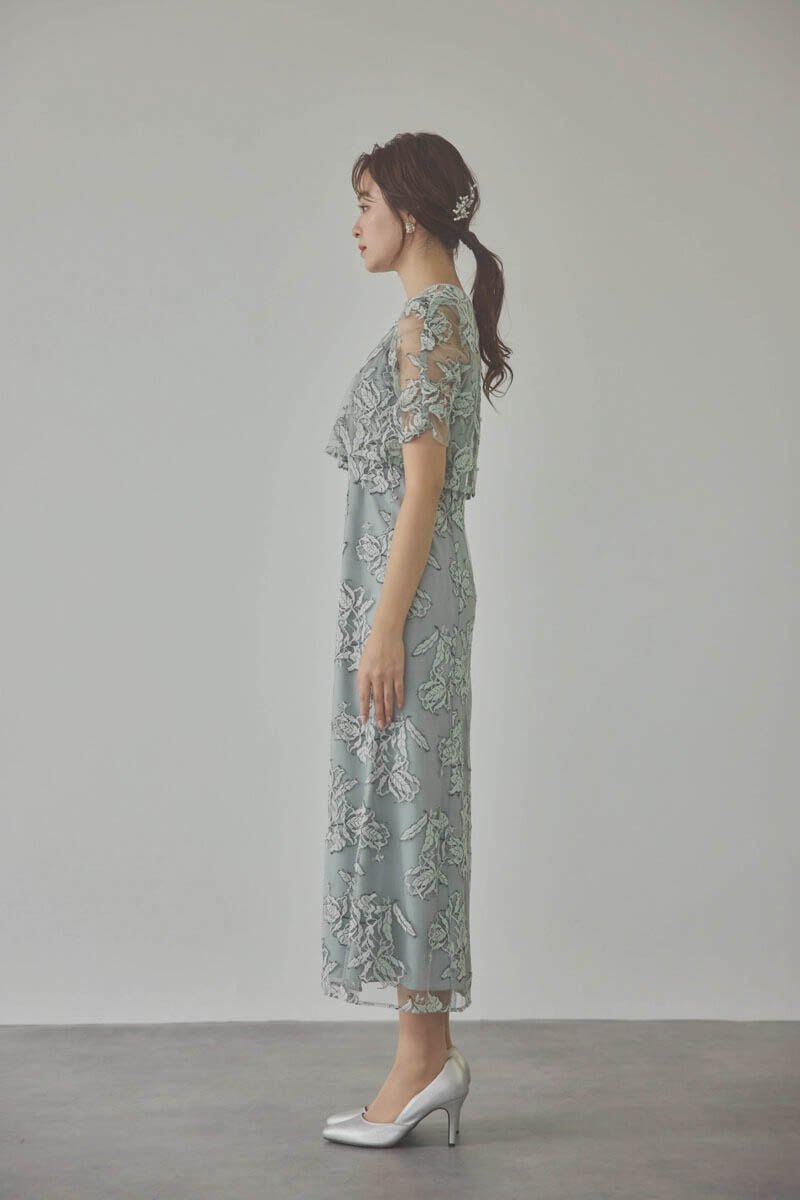 ミントのローズレースレイヤードドレス