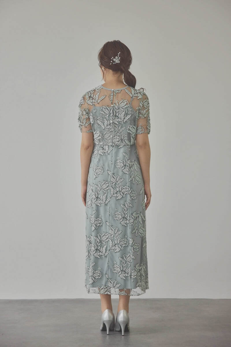 ミントのローズレースレイヤードドレス