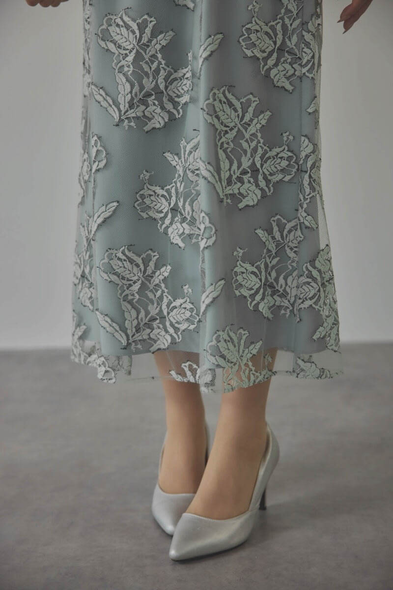 ミントのローズレースレイヤードドレス