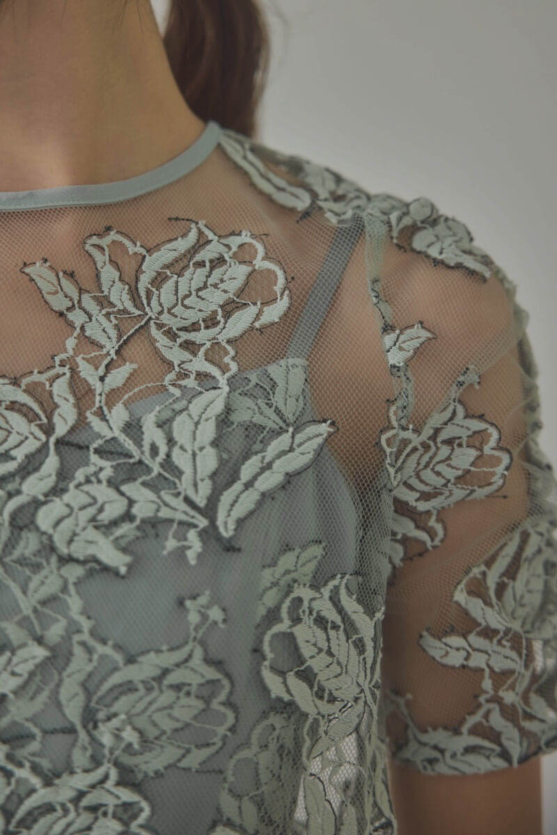 ミントのローズレースレイヤードドレス