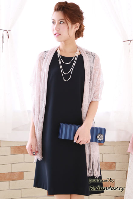 ネイビーのゆったりシンプルミニ丈ドレス