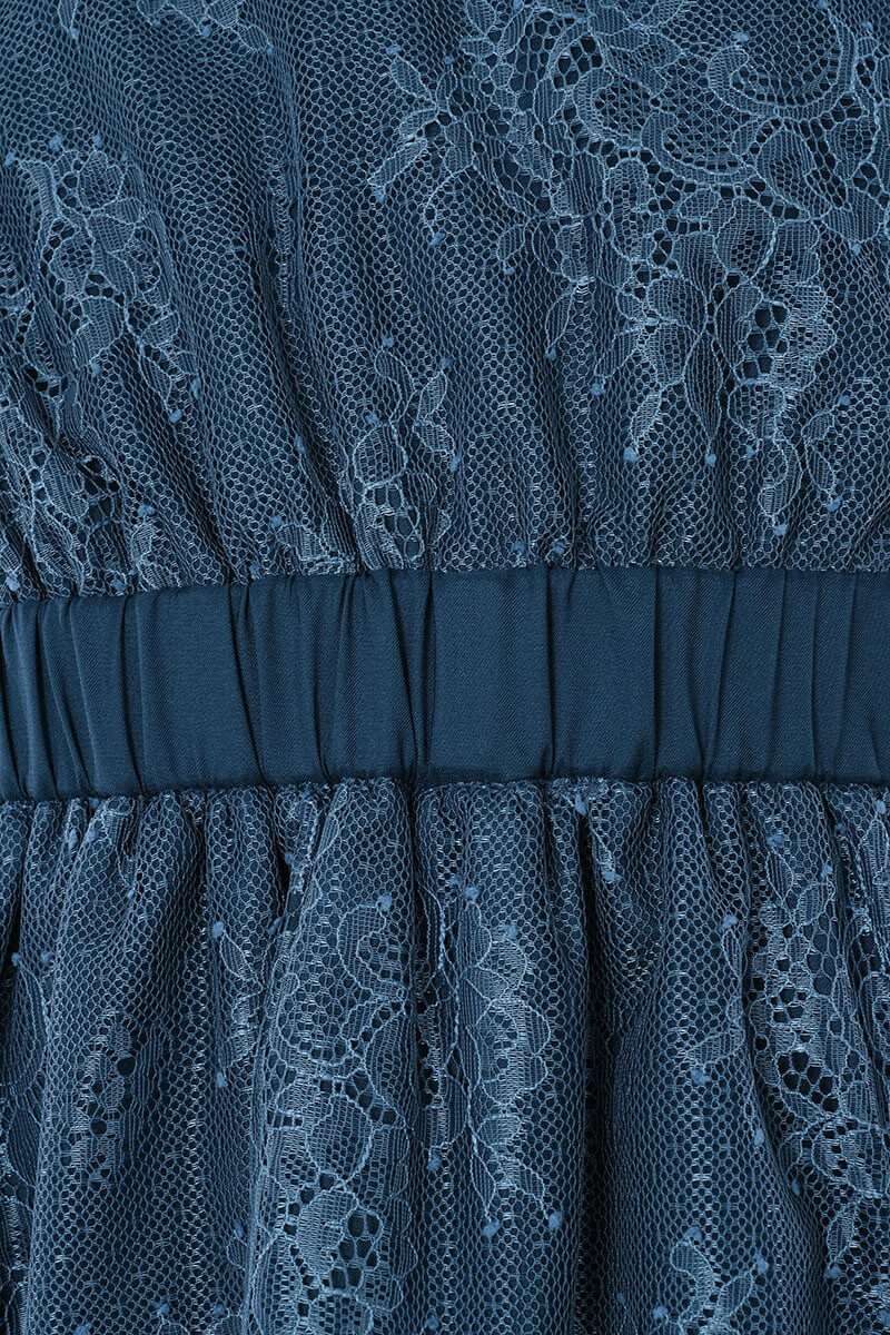 ブルーのレース×チュール袖キッズドレス