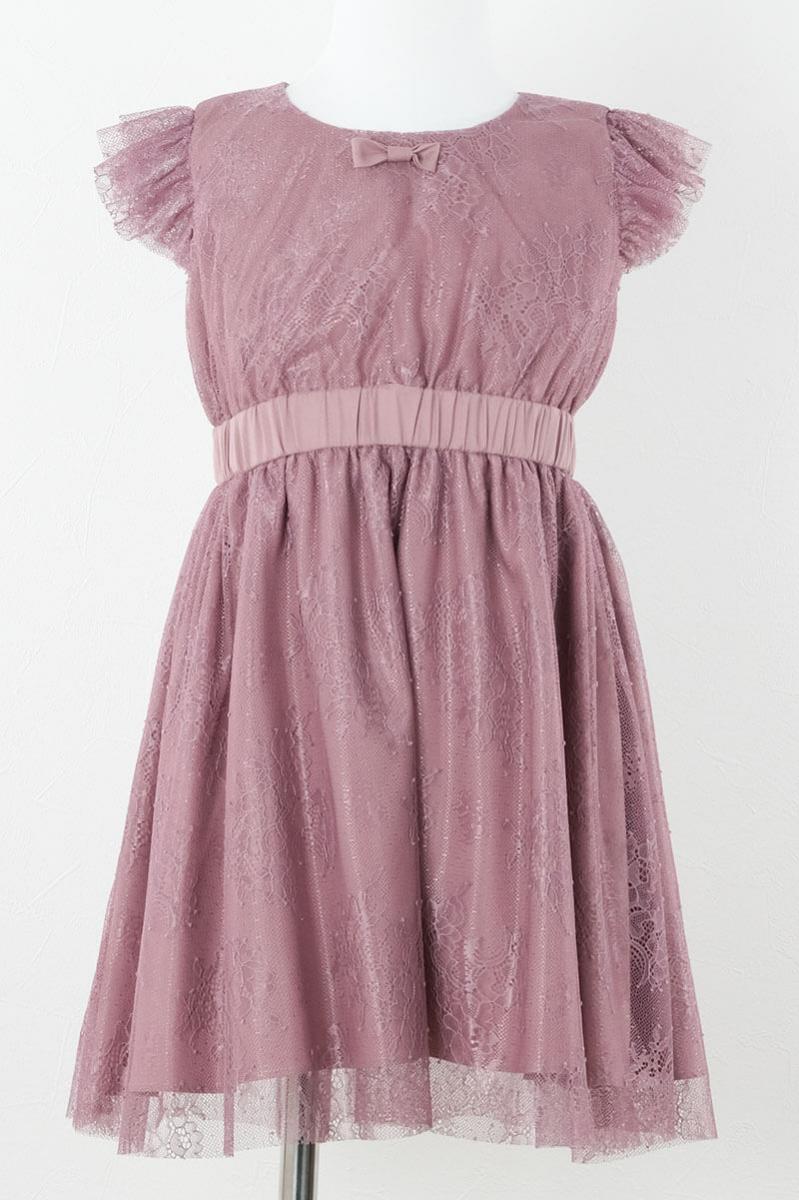 ピンクのレース×チュール袖キッズドレス