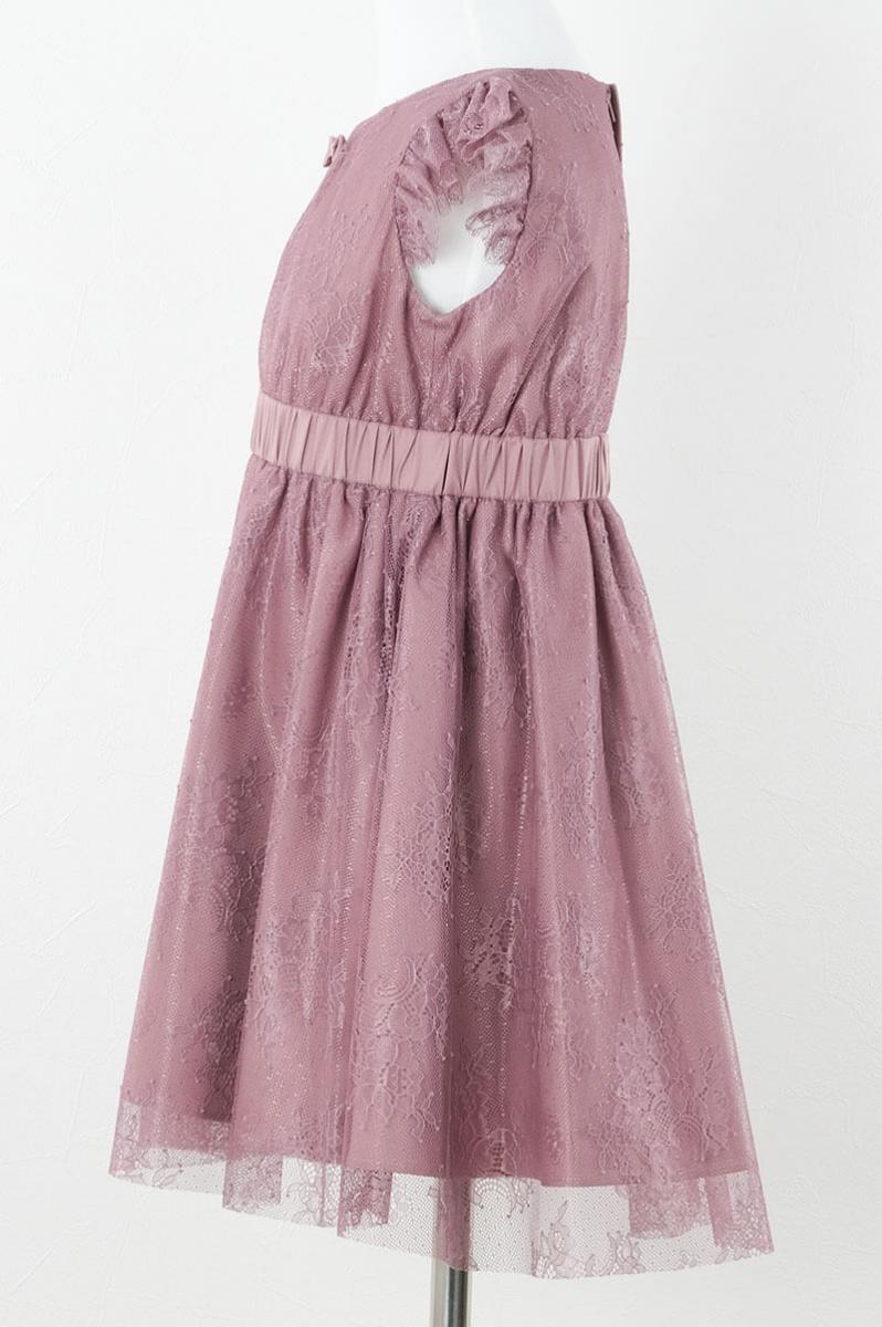 ピンクのレース×チュール袖キッズドレス
