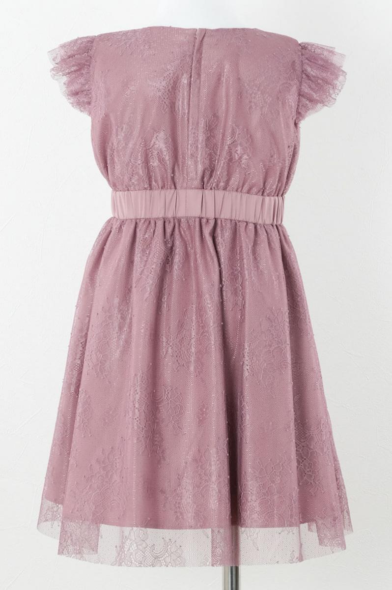 ピンクのレース×チュール袖キッズドレス